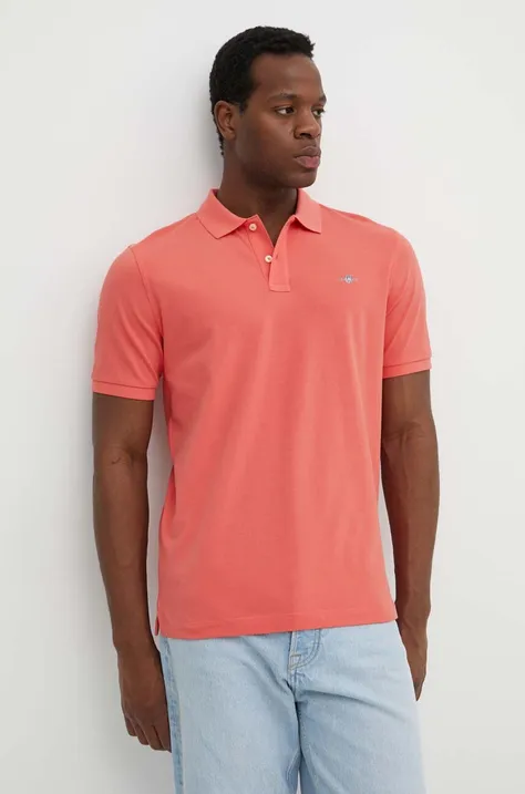 Bavlnené polo tričko Gant ružová farba, jednofarebný