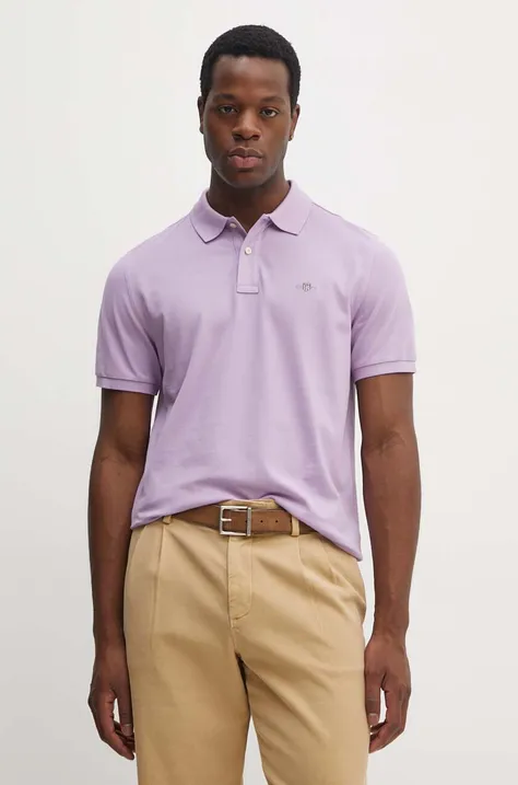 Gant polo bawełniane kolor fioletowy gładki
