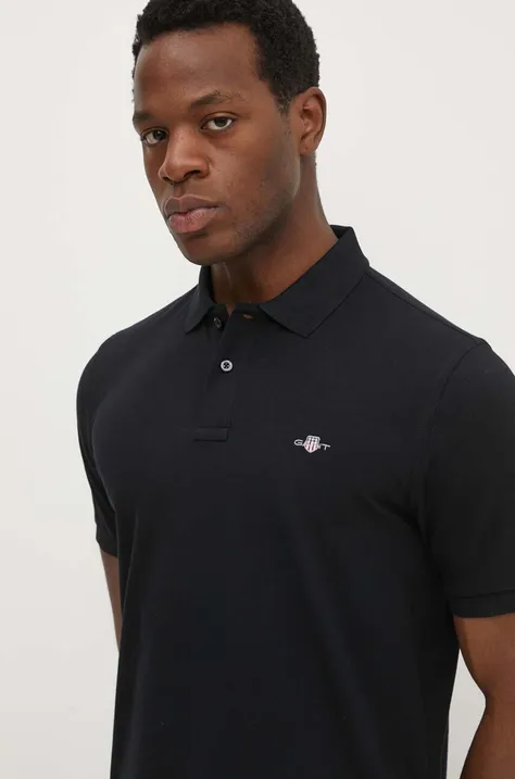 Bavlnené polo tričko Gant čierna farba, jednofarebný
