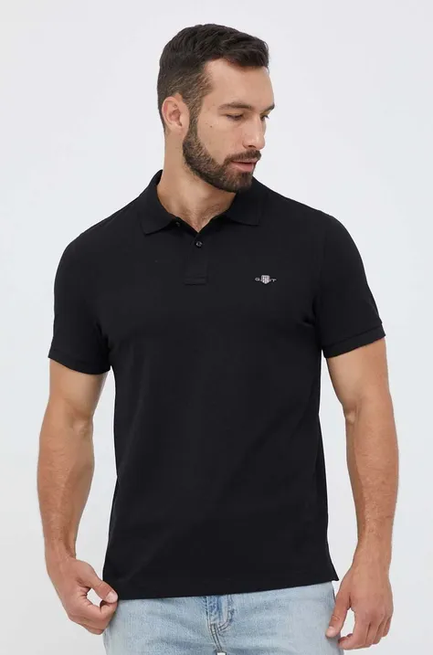 Pamučna polo majica Gant boja: crna, glatki model