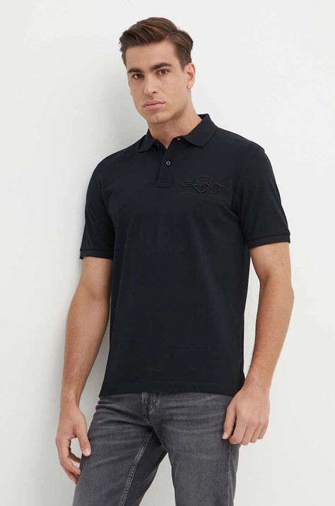 Gant polo de bumbac culoarea negru, cu imprimeu