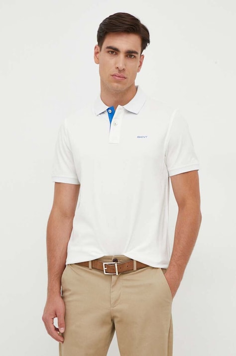 Gant tricou polo barbati, culoarea bej, neted
