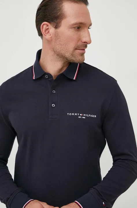 Majica z dolgimi rokavi Tommy Hilfiger moški, mornarsko modra barva