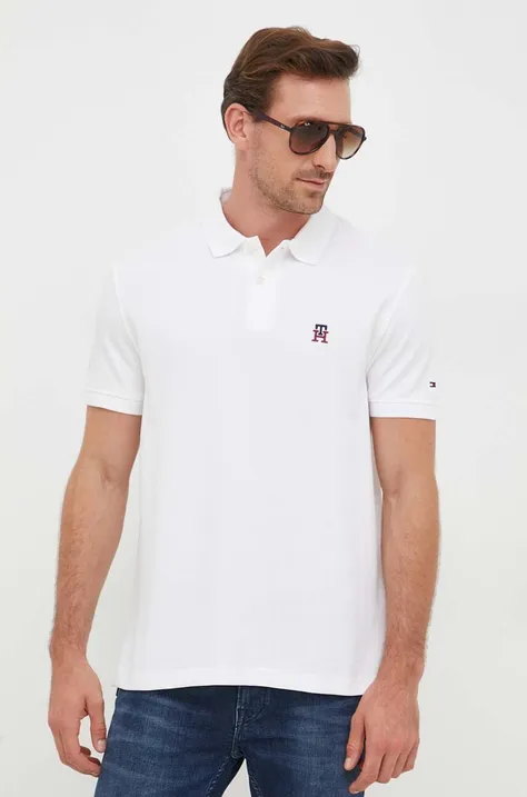 Polo majica Tommy Hilfiger za muškarce, boja: bijela, s aplikacijom