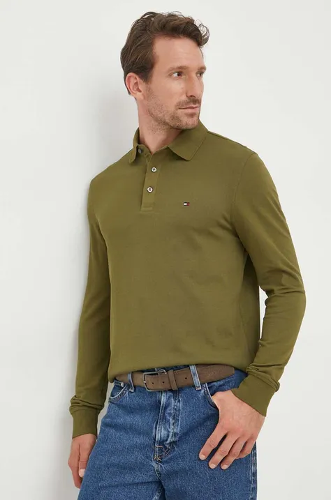 Majica dugih rukava Tommy Hilfiger za muškarce, boja: zelena, bez uzorka