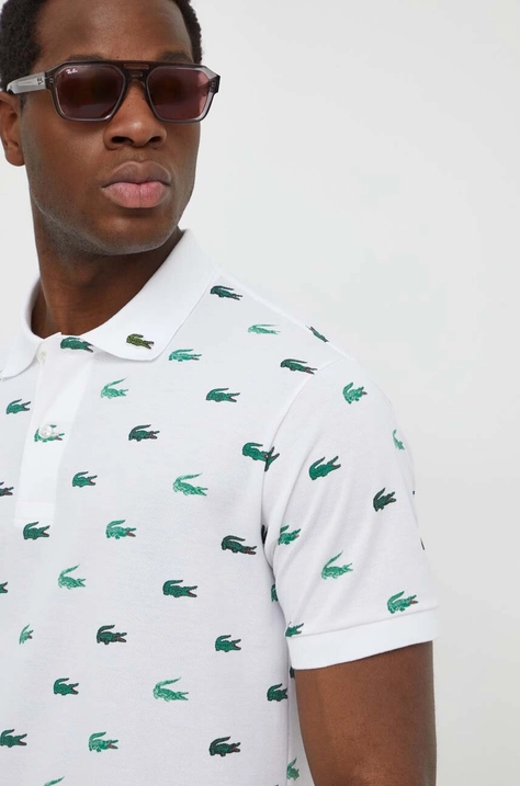 Lacoste polo bawełniane kolor biały wzorzysty