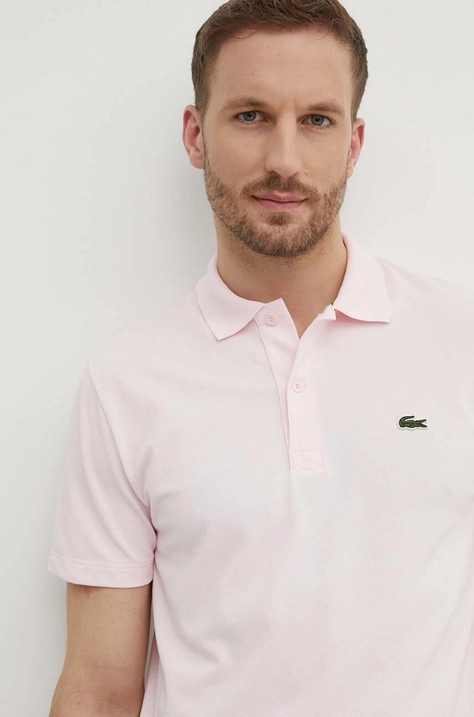 Lacoste polo męski kolor różowy gładki