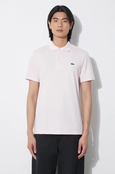 Lacoste tricou polo barbati, culoarea roz, neted