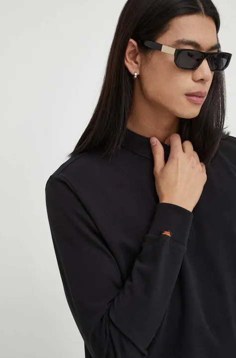 Памучна блуза с дълги ръкави Superdry в черно с изчистен дизайн