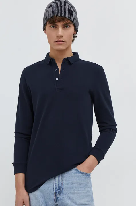 Bavlnené tričko s dlhým rukávom Superdry tmavomodrá farba, jednofarebný