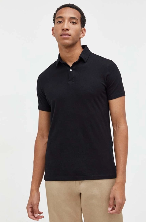 Superdry polo de bumbac culoarea negru, neted