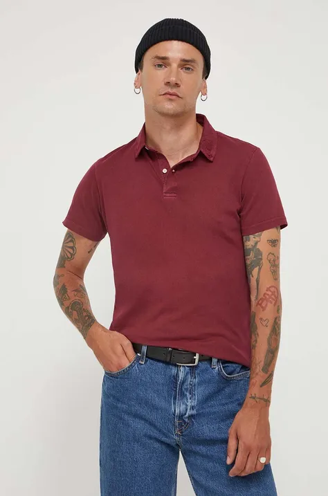 Superdry polo bawełniane kolor bordowy gładki