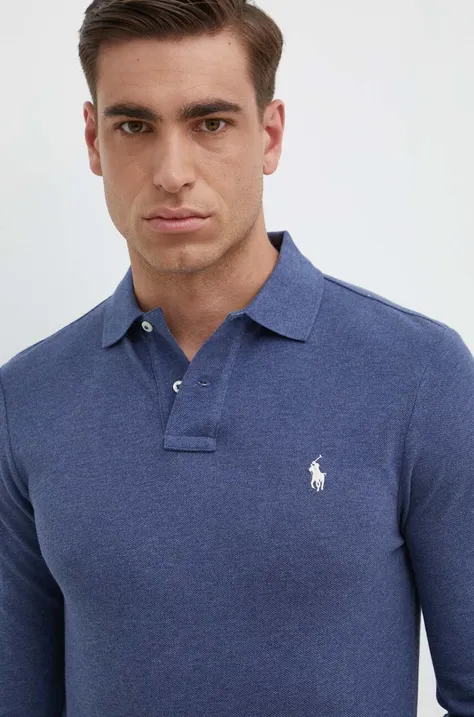 Bavlnené tričko s dlhým rukávom Polo Ralph Lauren tmavomodrá farba,melanžový,710681126