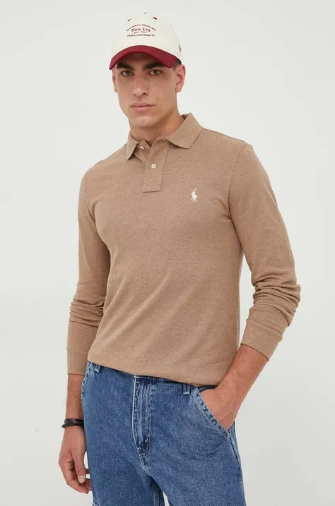 Βαμβακερή μπλούζα με μακριά μανίκια Polo Ralph Lauren χρώμα: καφέ