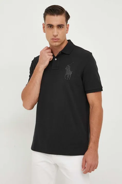 Βαμβακερό μπλουζάκι πόλο Polo Ralph Lauren χρώμα: μαύρο
