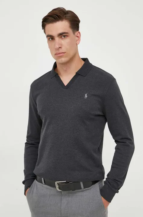 Bavlnené tričko s dlhým rukávom Polo Ralph Lauren šedá farba,melanžový,710922252