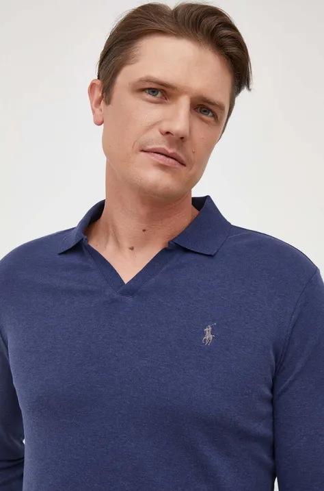 Bavlnené tričko s dlhým rukávom Polo Ralph Lauren tmavomodrá farba,melanžový,710922252