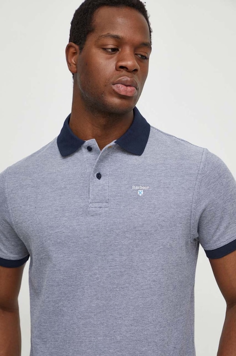 Barbour polo de bumbac culoarea albastru marin, neted