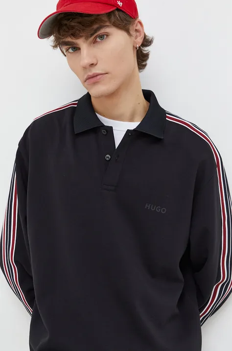 Majica z dolgimi rokavi HUGO moški, črna barva