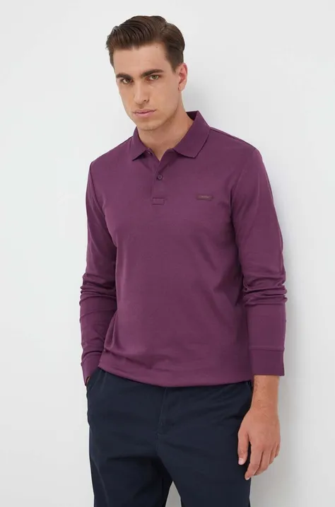 Bombažna majica z dolgimi rokavi Calvin Klein vijolična barva
