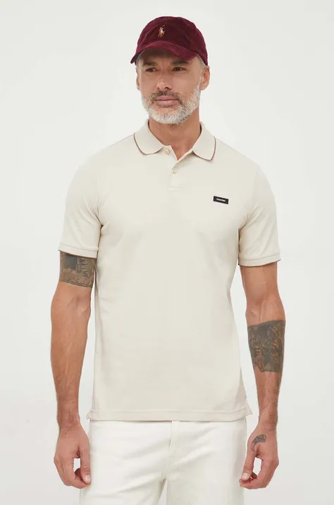 Polo tričko Calvin Klein pánsky, béžová farba, jednofarebný