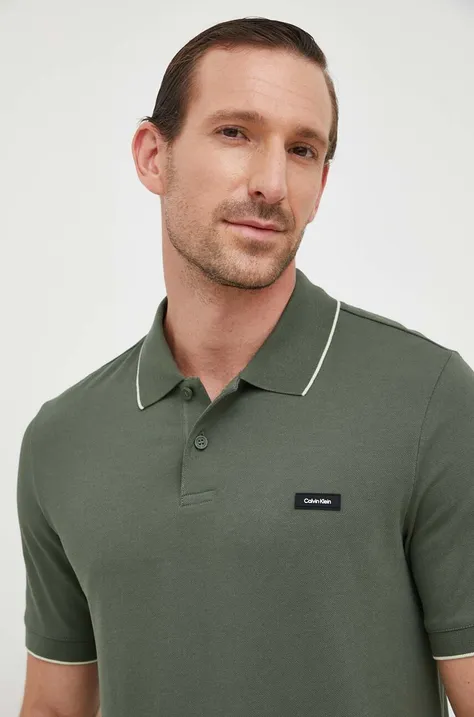 Calvin Klein polo męski kolor zielony gładki