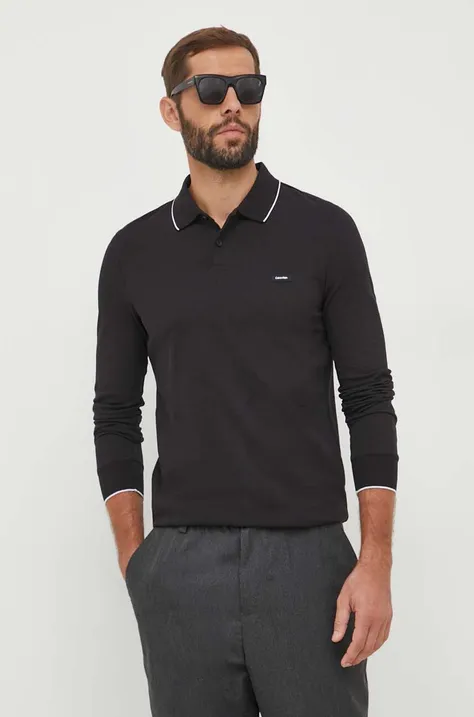 Tričko s dlhým rukávom Calvin Klein pánsky, čierna farba, jednofarebný