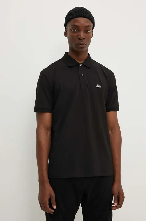Polo majica C.P. Company Stretch Piquet Regular Shirt za muškarce, boja: crna, s aplikacijom, 15CMPL094A005263W