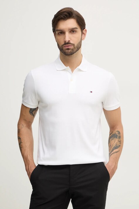 Tommy Hilfiger polo de bumbac culoarea bej, neted