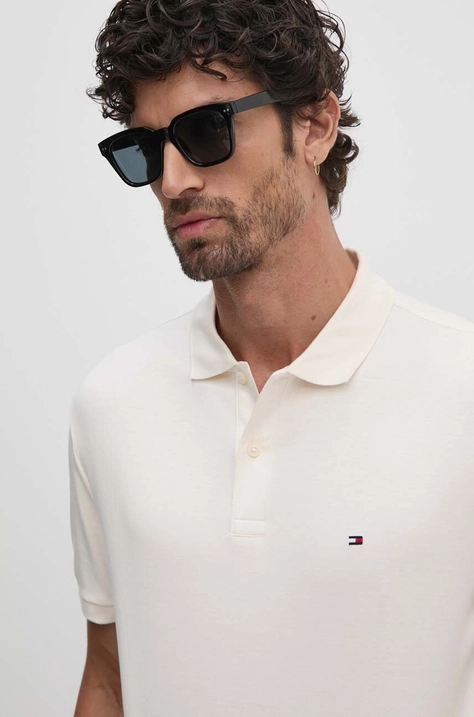 Tommy Hilfiger polo bawełniane kolor beżowy gładki