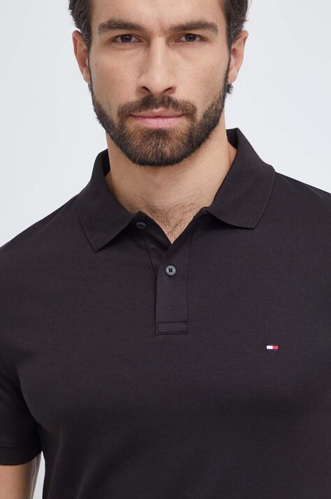 Βαμβακερό μπλουζάκι πόλο Tommy Hilfiger χρώμα: μαύρο