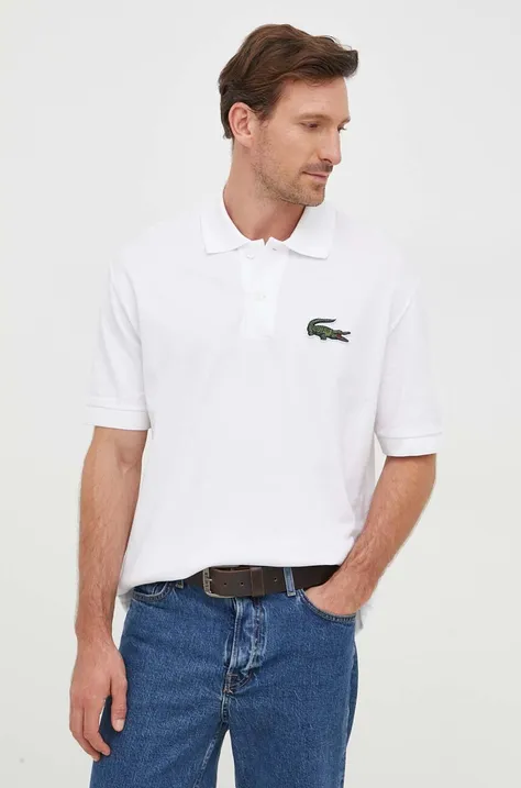 Pamučna polo majica Lacoste boja: bijela, s aplikacijom