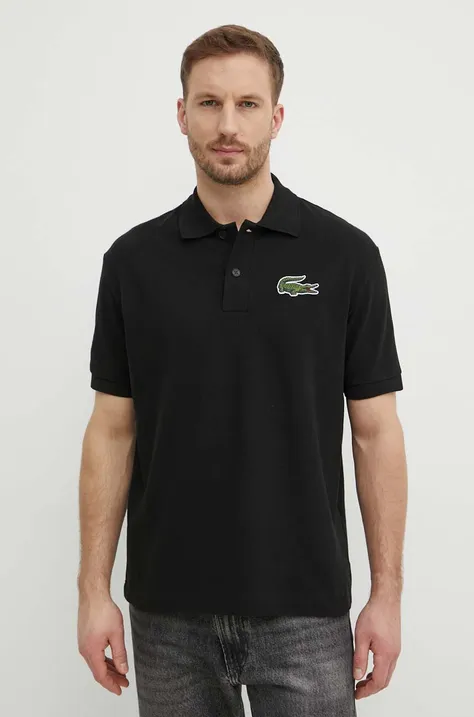Pamučna polo majica Lacoste boja: crna, s aplikacijom