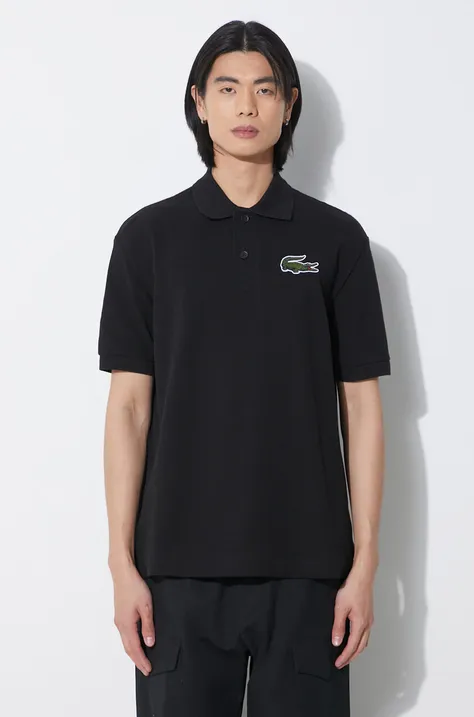 Bavlnené polo tričko Lacoste čierna farba, s nášivkou