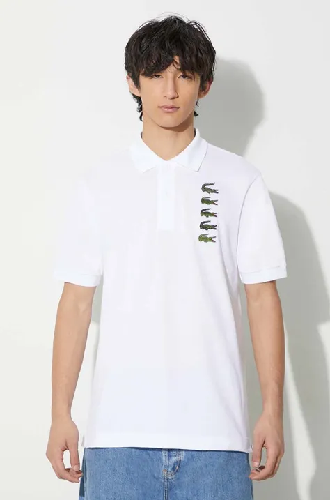 Памучна тениска с яка Lacoste в бяло с апликация PH3474 001