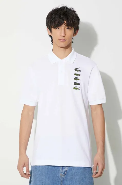 Lacoste polo de bumbac culoarea alb, cu imprimeu, PH3474 001