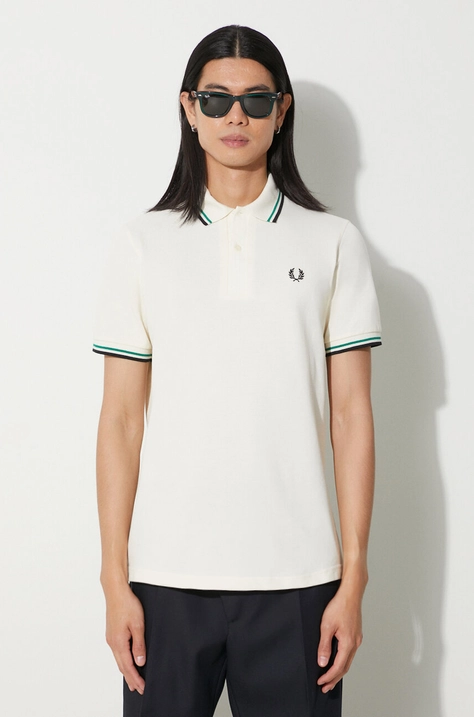 Хлопковое поло Fred Perry цвет бежевый с аппликацией M12.T25