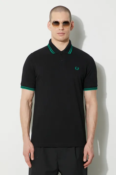Βαμβακερό μπλουζάκι πόλο Fred Perry χρώμα: μαύρο, M12.T27