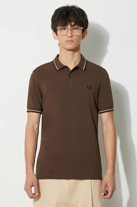 Βαμβακερό μπλουζάκι πόλο Fred Perry χρώμα: καφέ, M3600.Q21