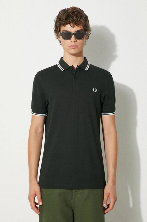 Bavlněné polo tričko Fred Perry zelená barva, s aplikací, M3600.T50