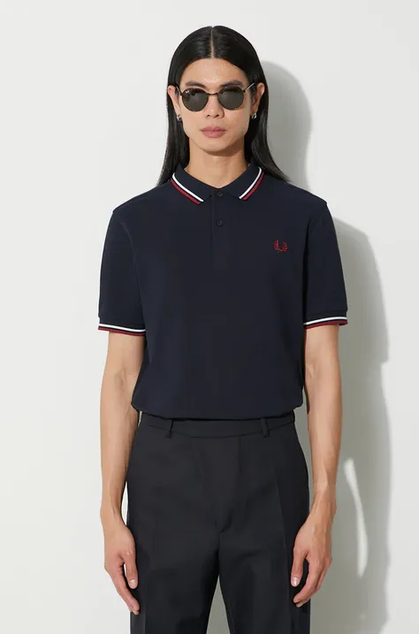 Fred Perry polo de bumbac culoarea bleumarin, cu imprimeu, M3600.T55