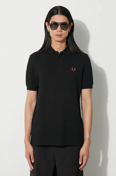 Bavlněné polo tričko Fred Perry černá barva, s aplikací, M6000.S76