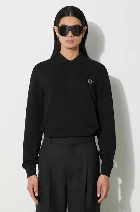 Памучна блуза с дълги ръкави Fred Perry в черно с апликация M6006.906