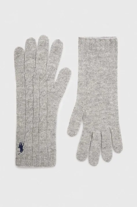 Vlnené rukavice Polo Ralph Lauren šedá farba