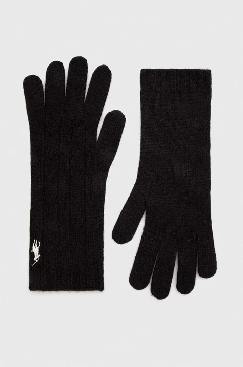 Μάλλινα γάντια Polo Ralph Lauren χρώμα: μαύρο