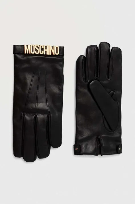 Kožené rukavice Moschino dámske, čierna farba