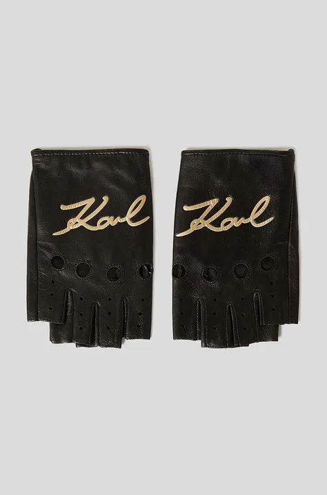 Usnjene rokavice Karl Lagerfeld ženski, črna barva