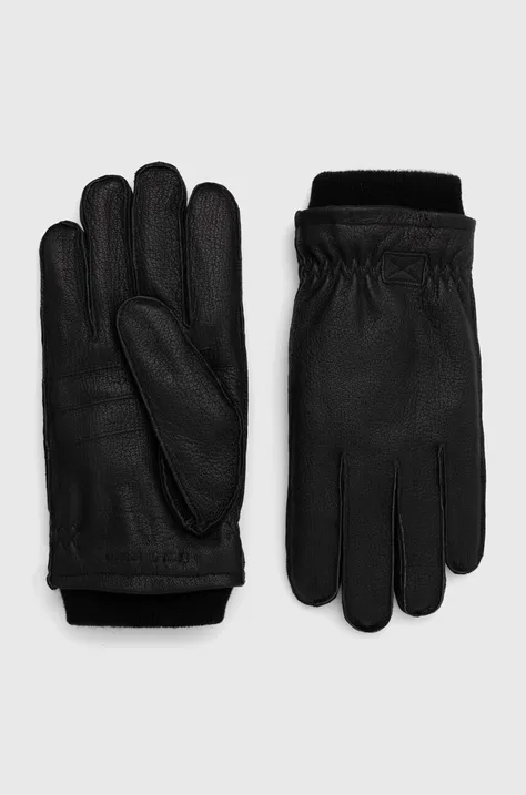 Samsoe Samsoe leather gloves women's black color