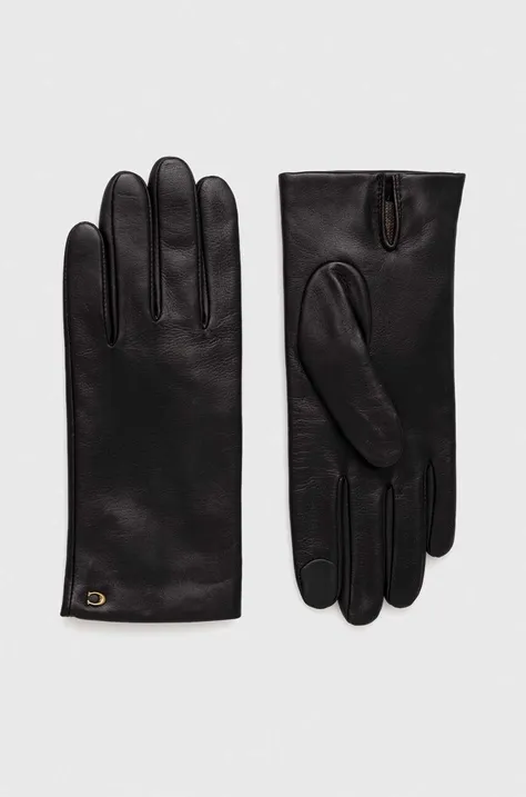 Шкіряні рукавички Coach жіночі колір чорний