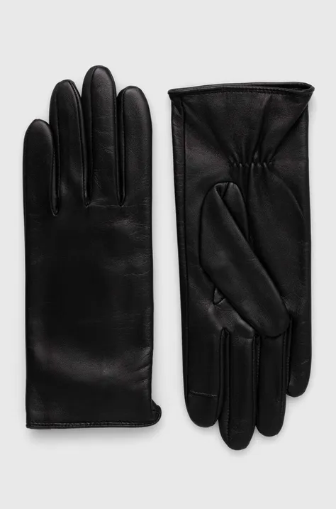 Kožené rukavice BOSS dámske, čierna farba
